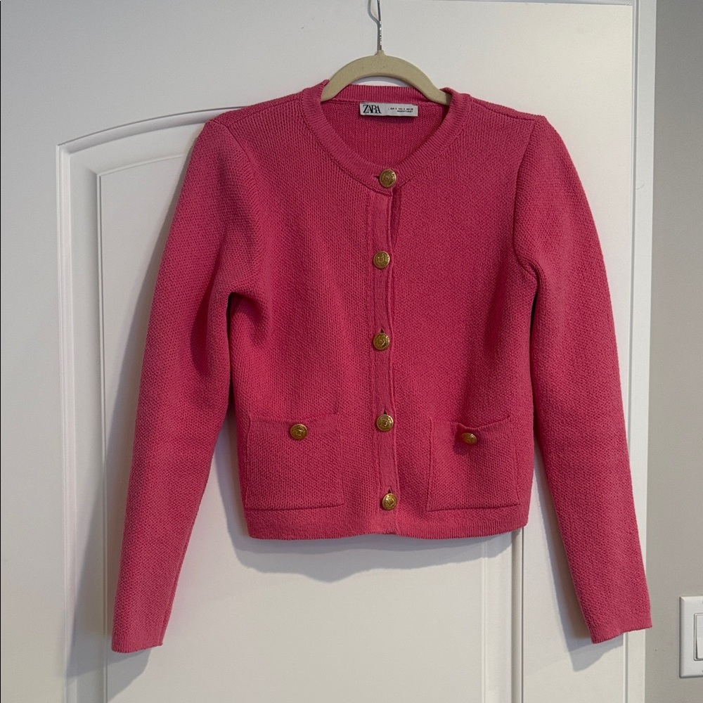 Zara Fuchsia Knit Sweater with Brass Accents